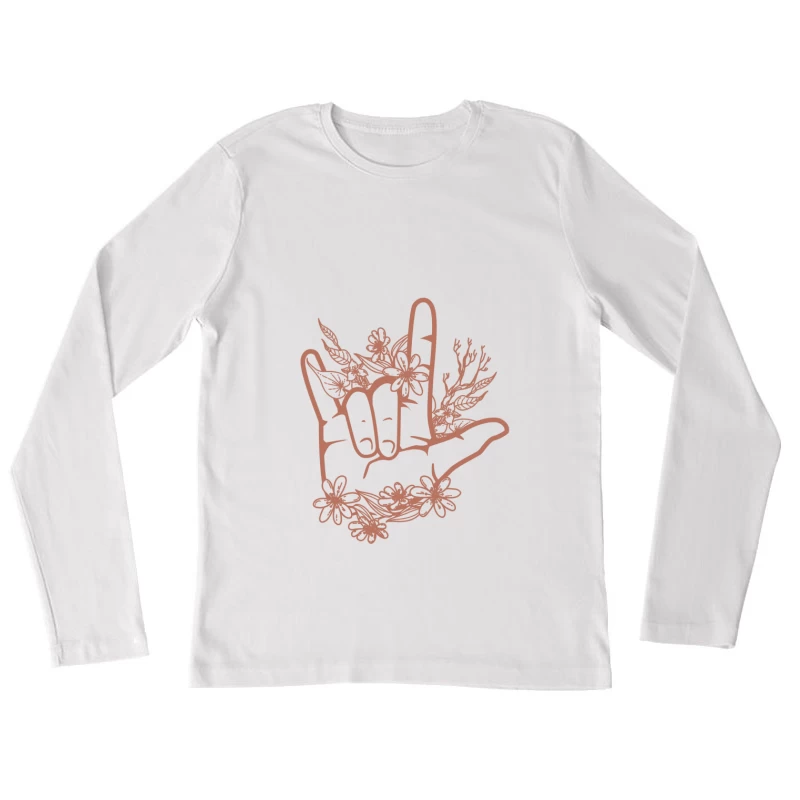 Love Handzeichen mit Blumen Damen Langarm T-Shirt