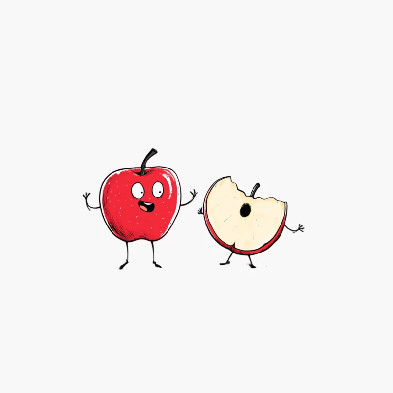 Cute Cartoon Red Apple and Slice Illustration Cotton Tote Bag