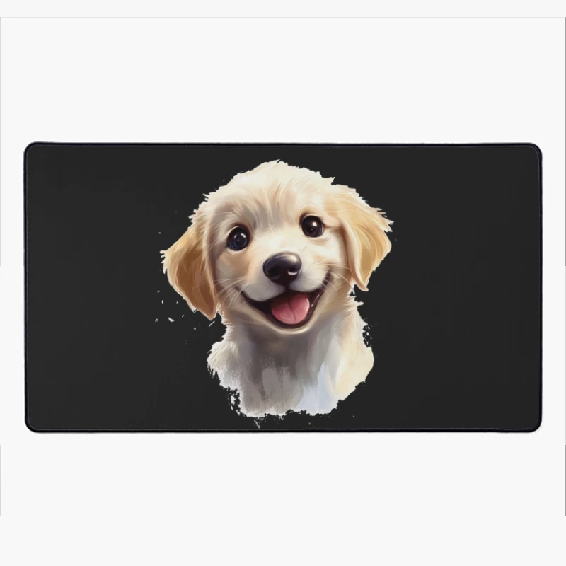 Adorable Smiling Golden Retriever Puppy Digital Portrait Desk Mat