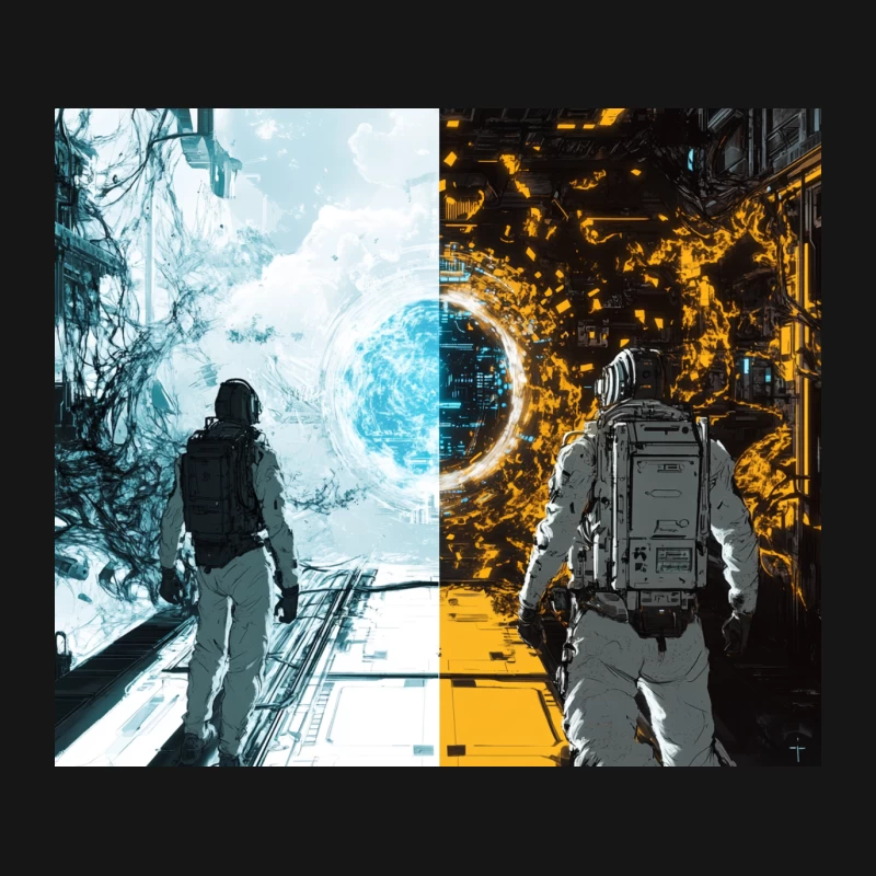 Dual Worlds: Astronaut's Journey Through Space and City Mouse Pad