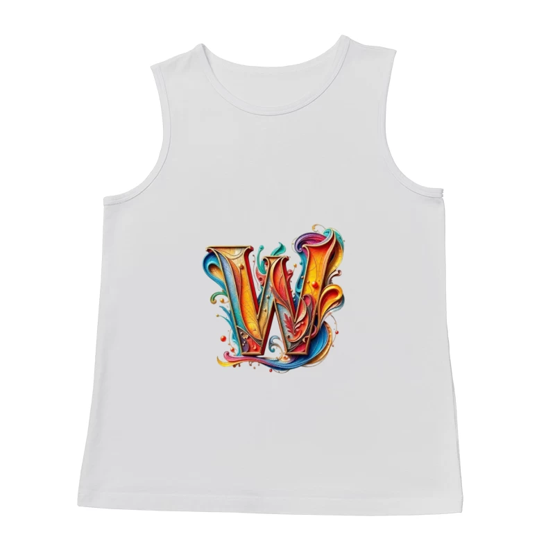 Ornate Colorful Typography: Decorative Letter W Design Male Tank Top