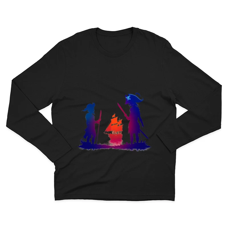 Pirates and Ship Silhouettes at Sunset Male Long Sleeve T-Shirt