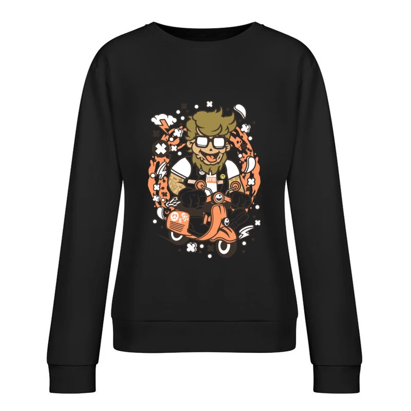 Motard caricatural sur scooter Femme Sweat-shirt à enfiler