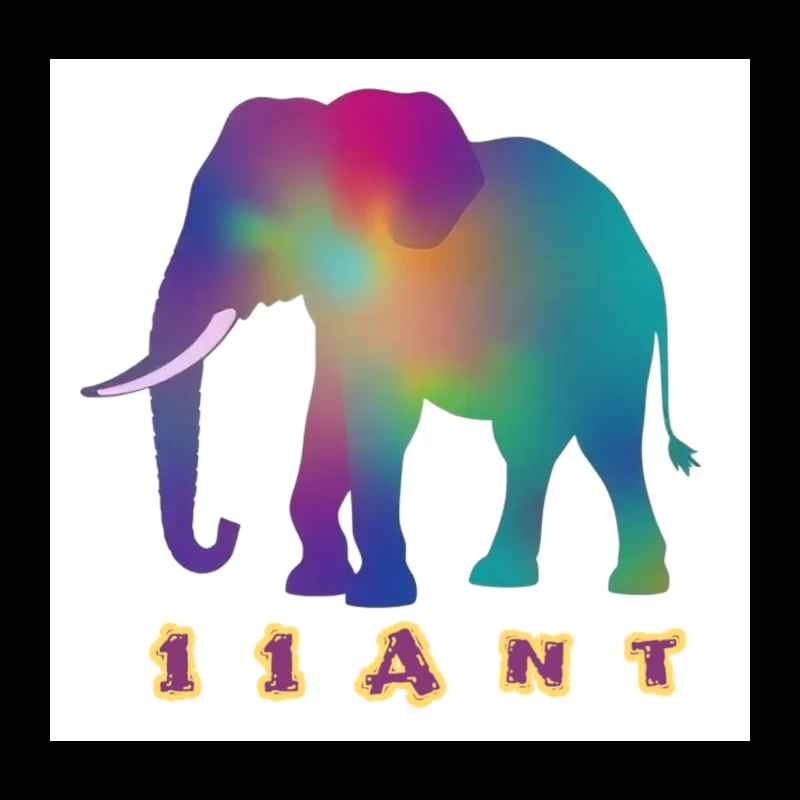 Rainbow Gradient Elephant Silhouette with "11ANT" Text Throw Pillow