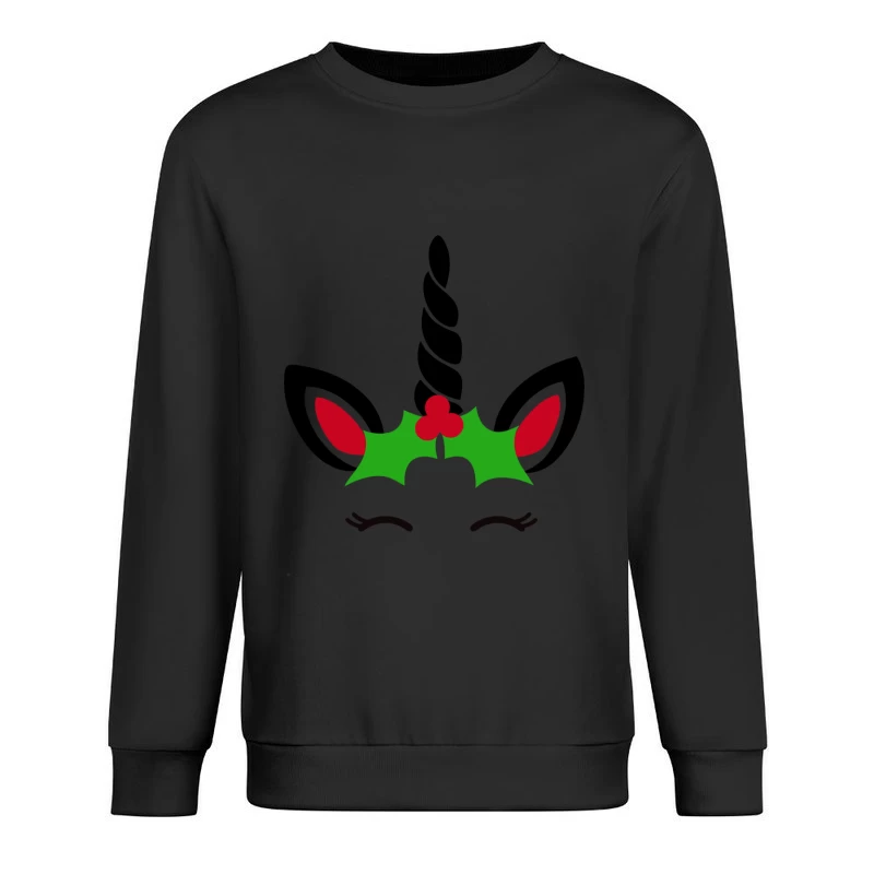 Corne de Licorne Festive avec Feuilles de Houx et Cils Homme Sweat-shirt à enfiler