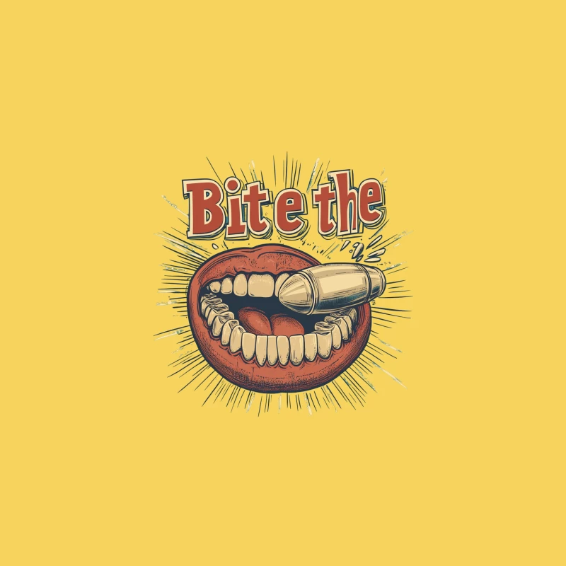 Provocative Vintage-Style Illustration: "Bite the Bullet" Slogan Bucket Hat