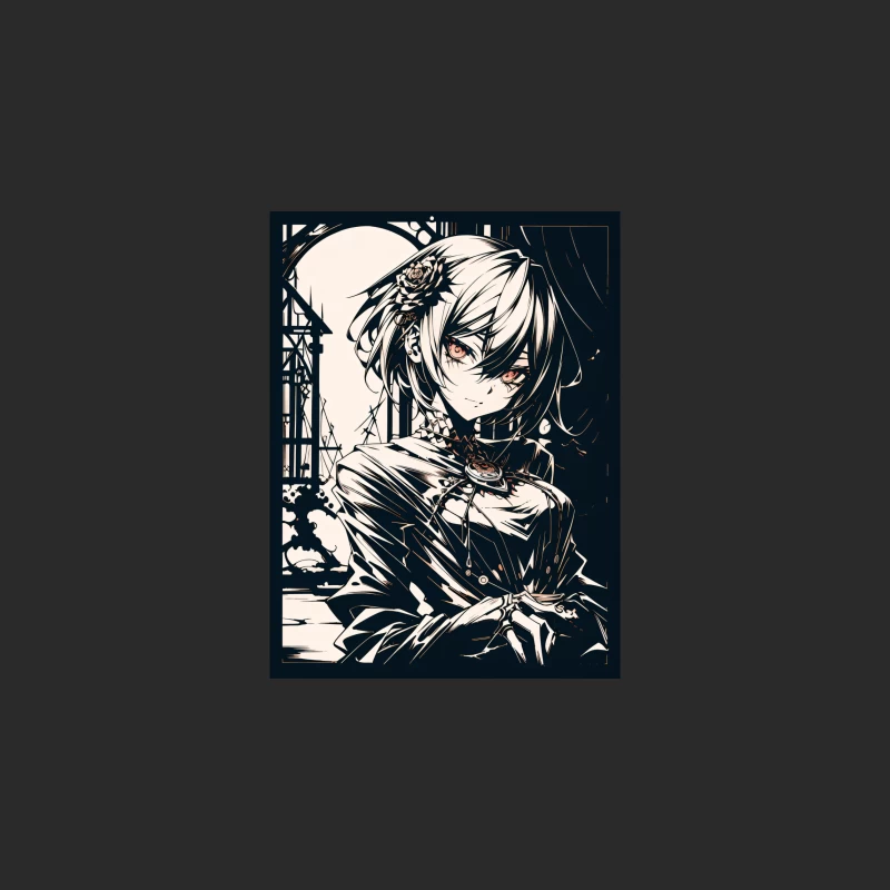 Gothic Anime Portrait in Dark Fantasy Monochrome Baseball Cap
