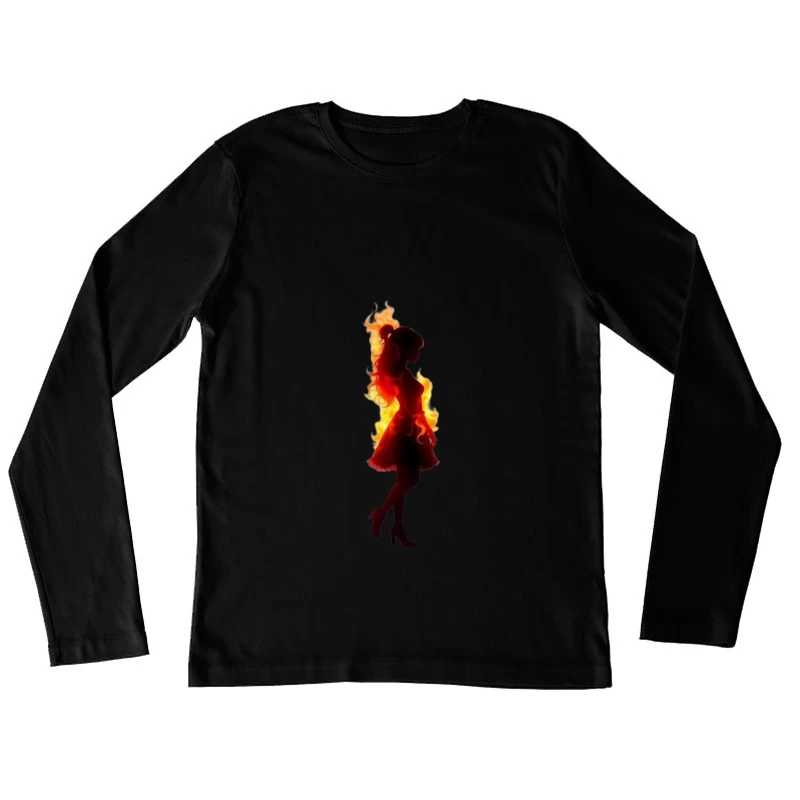 Fiery Female Silhouette in Elegant Dress Female Long Sleeve T-Shirt