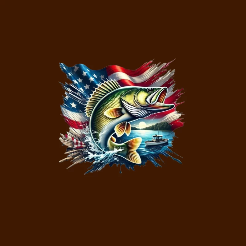 Dynamic Fish with American Flag and Scenic Background Travel Mug