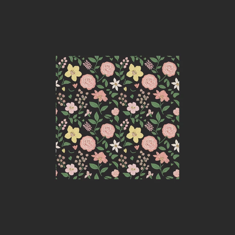 Vintage Floral Botanical Pattern with Roses on Dark Background Baseball Cap