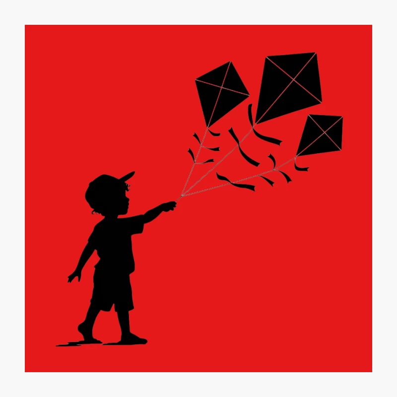 Child Flying Kites: A Silhouette of Childhood Joy Pin