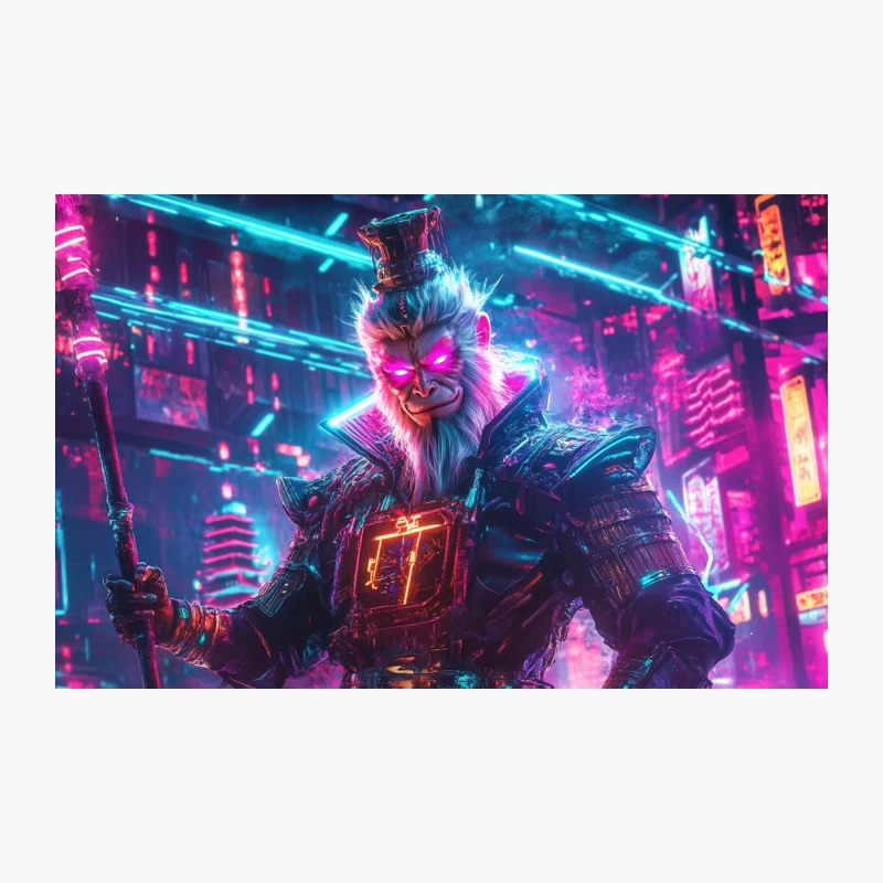 Cyberpunk Samurai Warrior in Neon-Lit Futuristic City Travel Mug