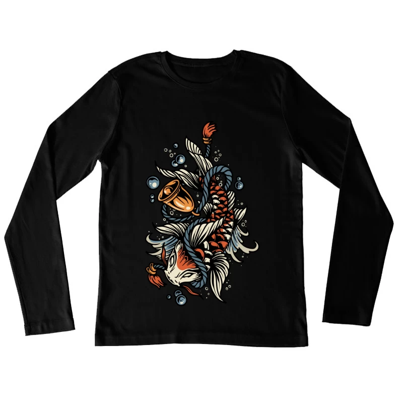 Koi Fish Tattoo Illustration with Bubbles Female Long Sleeve T-Shirt