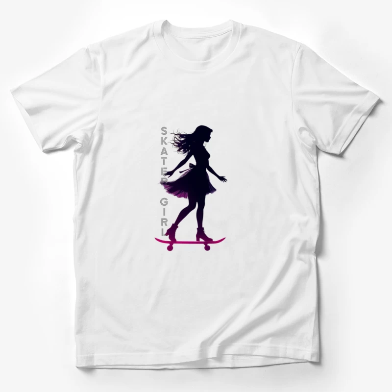 Stylish Skater Girl Silhouette in Pink and Black Male T-Shirt