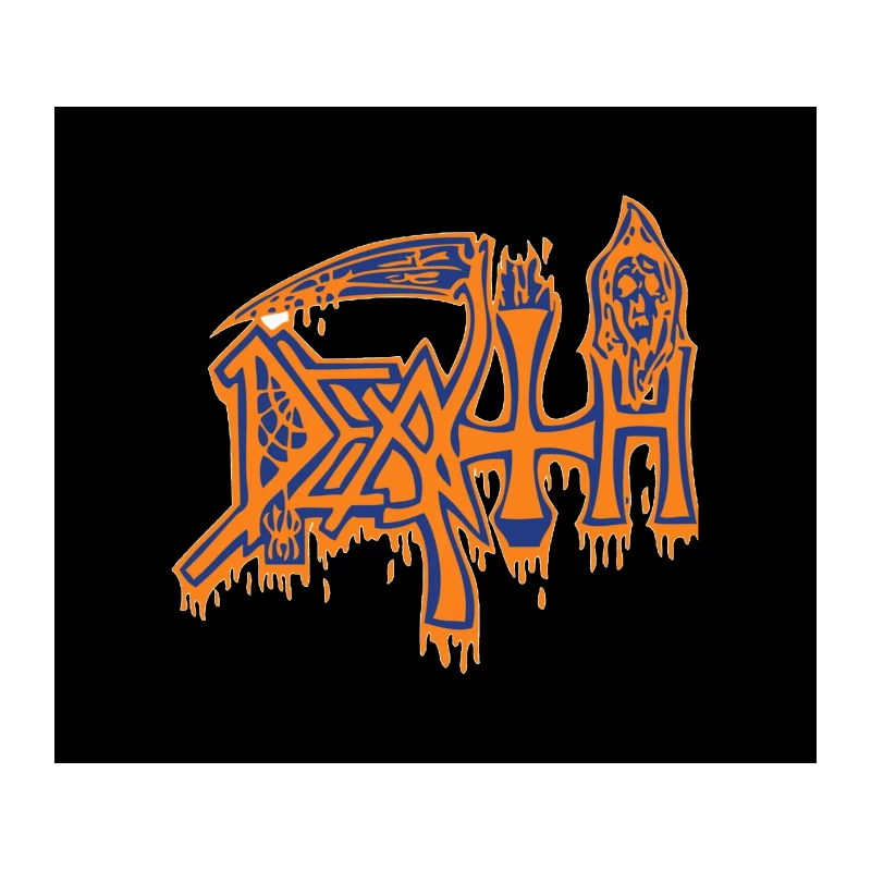 Gothic Death Metal Band Logo in Orange and Blue Tapestry