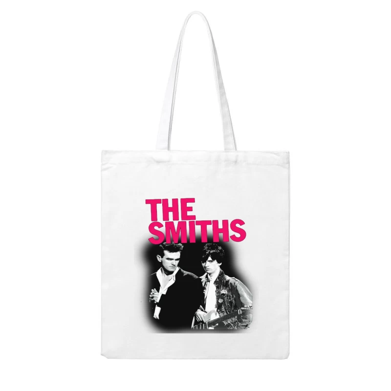 The Smiths: Iconic 1980s Indie Rock Band Portrait with Pink Logo Cotton Tote Bag