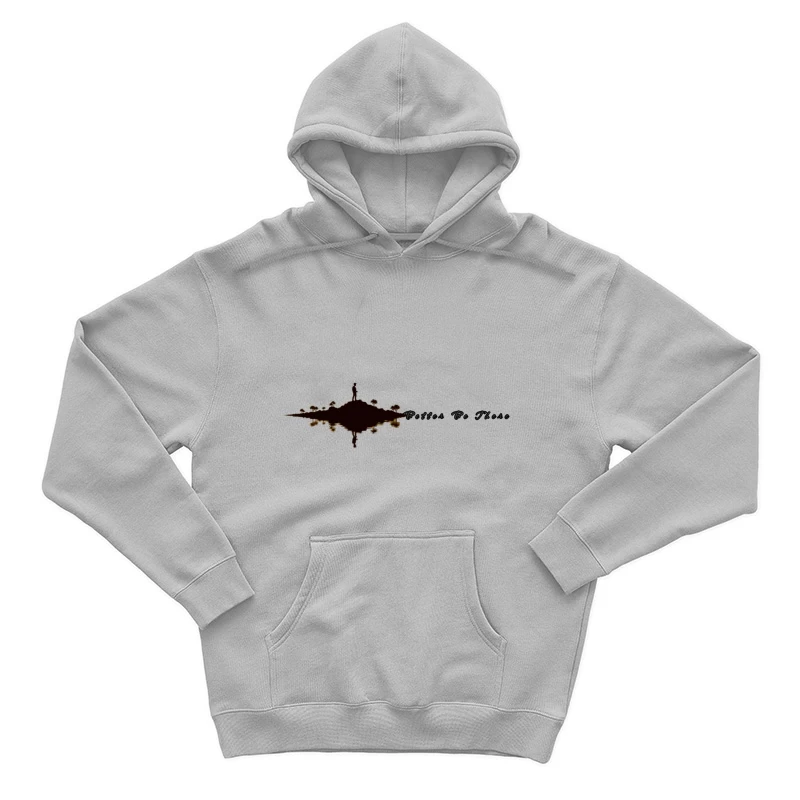 Solitary Figure on Reflective Island with Text Male Pullover Hoodie