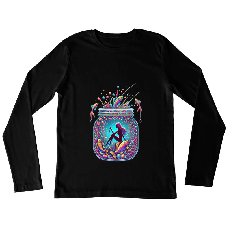 Magical Mermaid in Enchanted Mason Jar with Rainbow Fish Female Long Sleeve T-Shirt