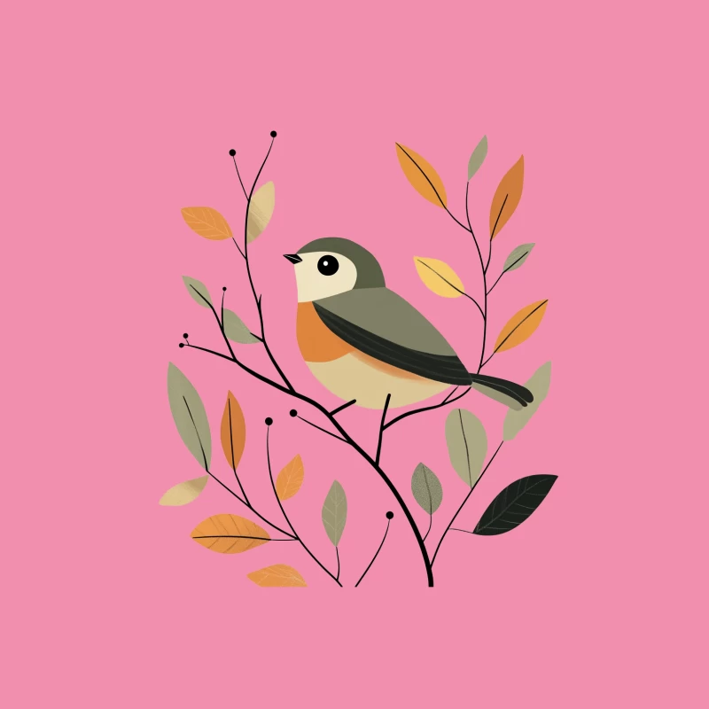 Stylized Bird Perched Among Autumn Leaves Female T-Shirt