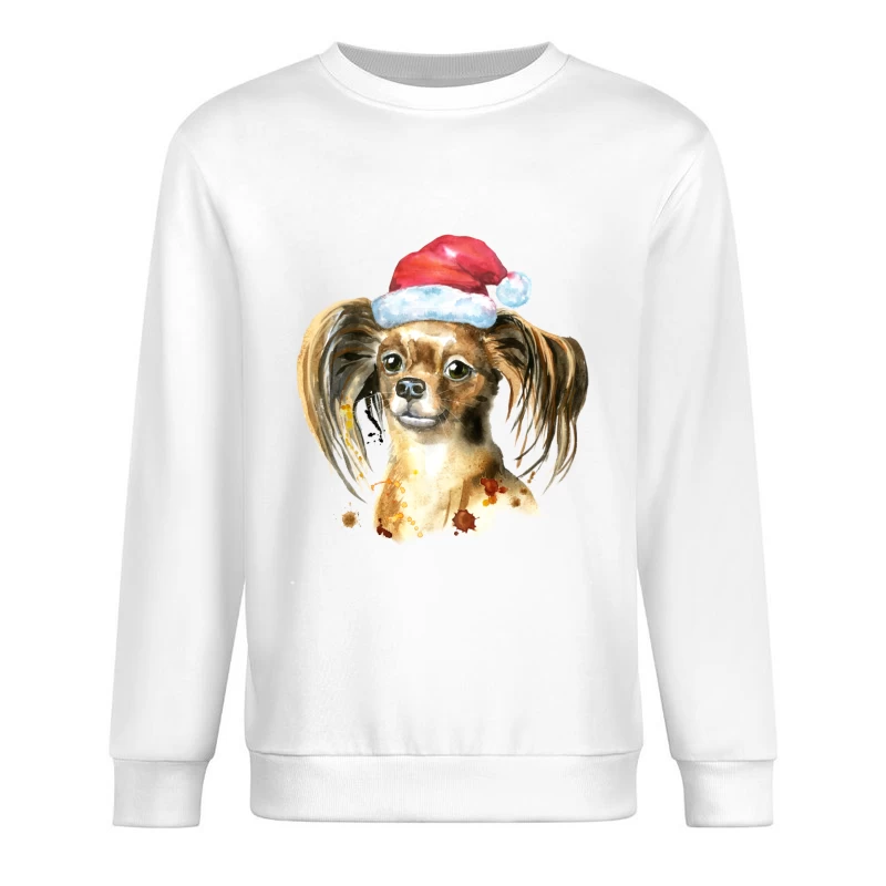 Chien avec chapeau de Noël en aquarelle Homme Sweat-shirt à enfiler
