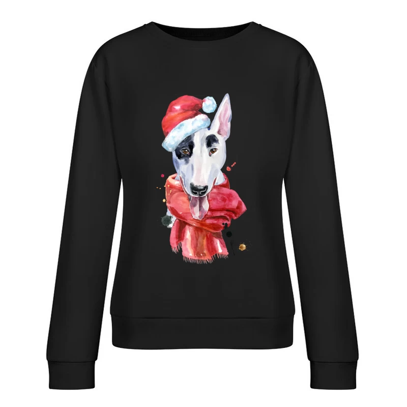 Chien en chapeau de Noël et écharpe Femme Sweat-shirt à enfiler