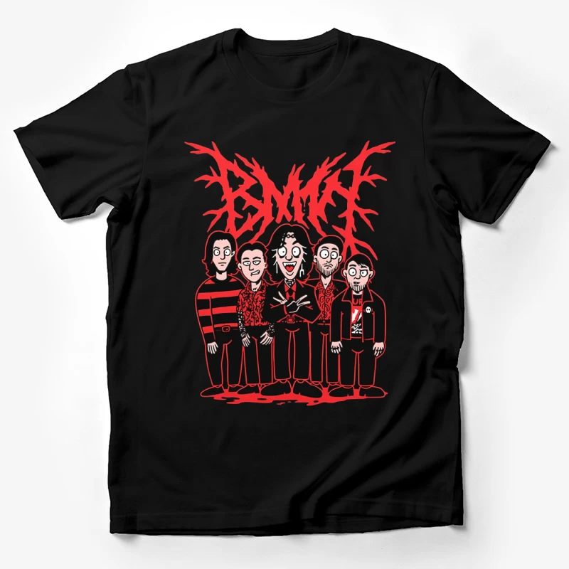 Gothic Rock Band Cartoon in Red and Black Style Male T-Shirt