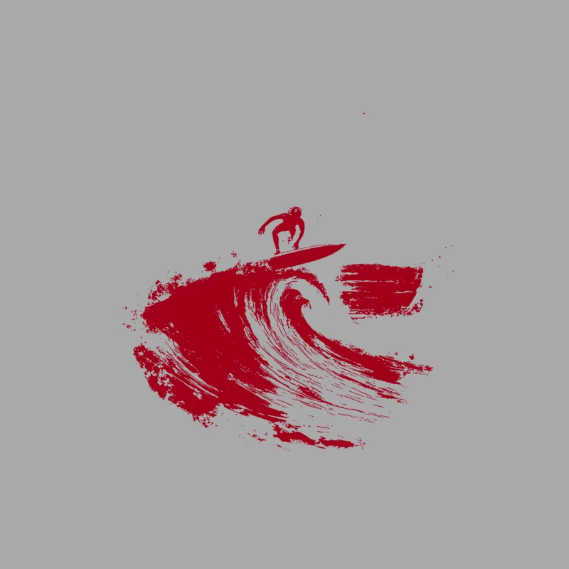 Red Minimalist Surfer Riding Ocean Wave Female Pullover Hoodie