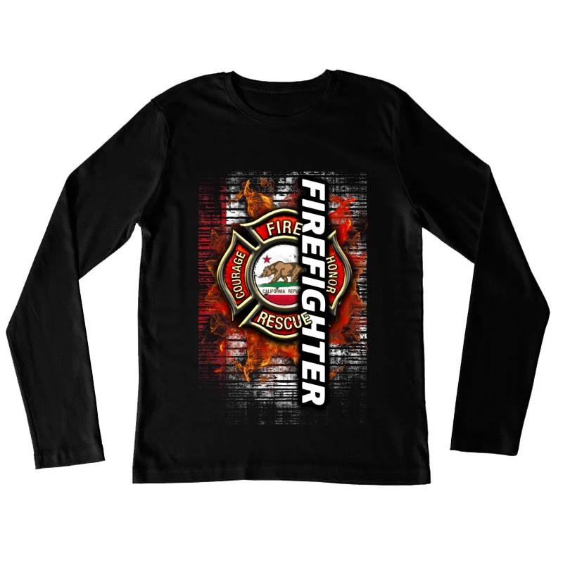 Emblème de pompier courageux de Californie Femme Manches Longues T-Shirt