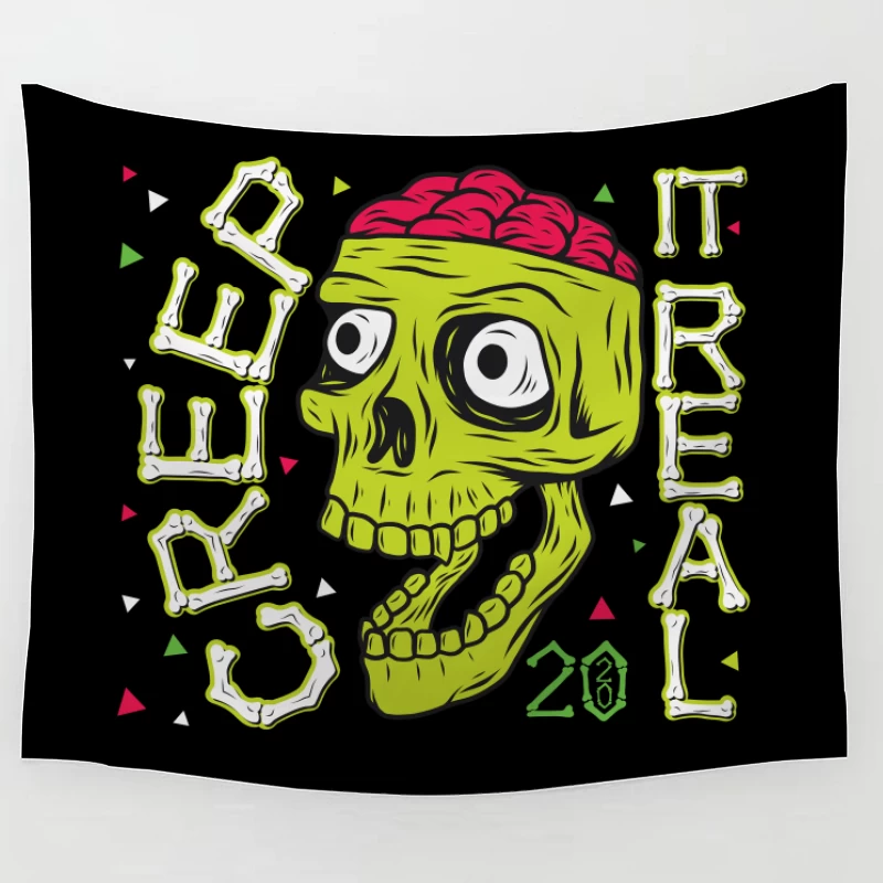 Colorful Zombie Skull Illustration Tapestry