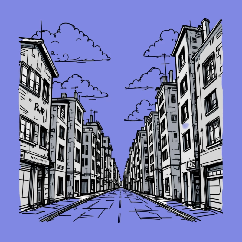 Monochrome Cityscape with Urban Architecture Pin