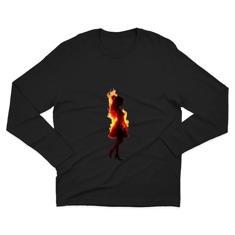 Fiery Female Silhouette in Elegant Dress Male Long Sleeve T-Shirt