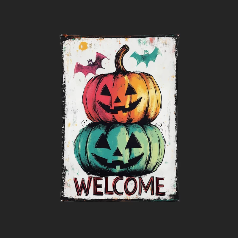 Vintage Halloween Welcome Sign with Stacked Pumpkins and Bats Female Pullover Sweatshirt