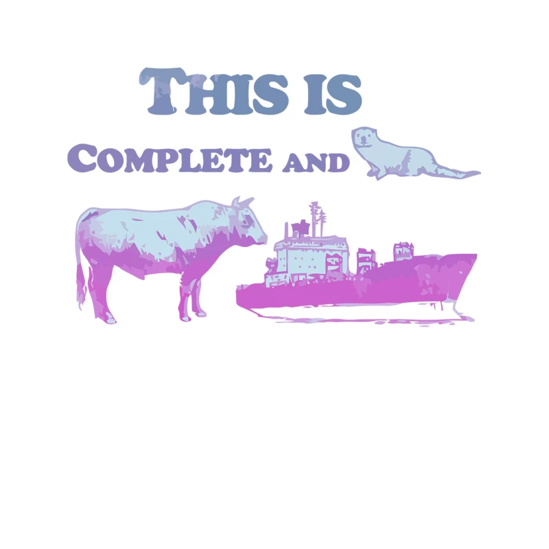 Surreal Pastel Scene with Cow, Ship and Incomplete Phrase Tapestry