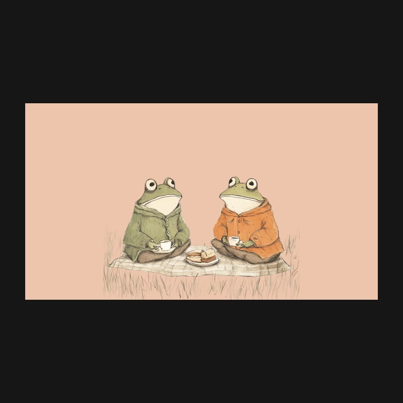 Cozy Frog Friends: A Whimsical Tea Time Illustration Desk Mat