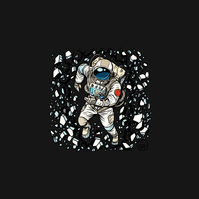 Astronaut im Weltraum mit Trümmern Herren Langarm T-Shirt