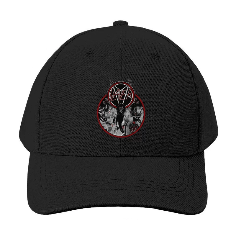 Slayer Heavy Metal Band Logo with Dark Horror-Themed Artwork Baseball Cap