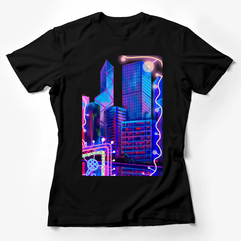 Neon Skyline Kunst Damen T-Shirt