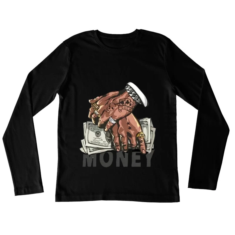 Tattooierte Hände mit Geld Damen Langarm T-Shirt