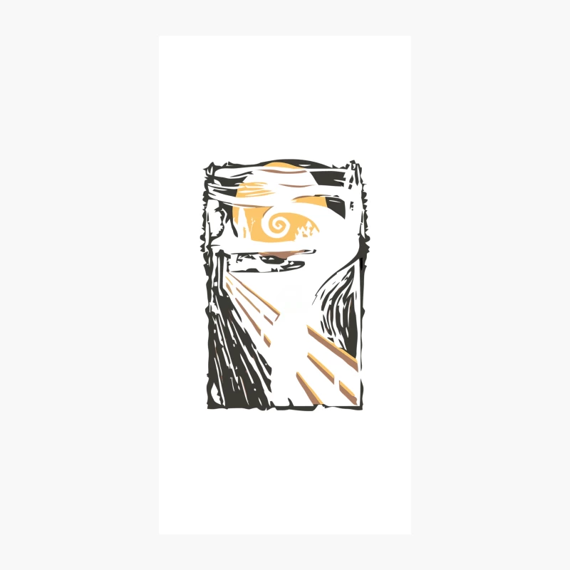 Minimalist Woodcut-Inspired Abstract with Orange Accents iPhone Case