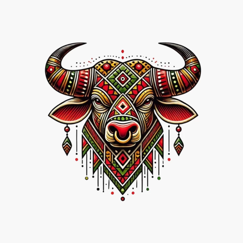 Decorative Bull Artwork Cotton Tote Bag