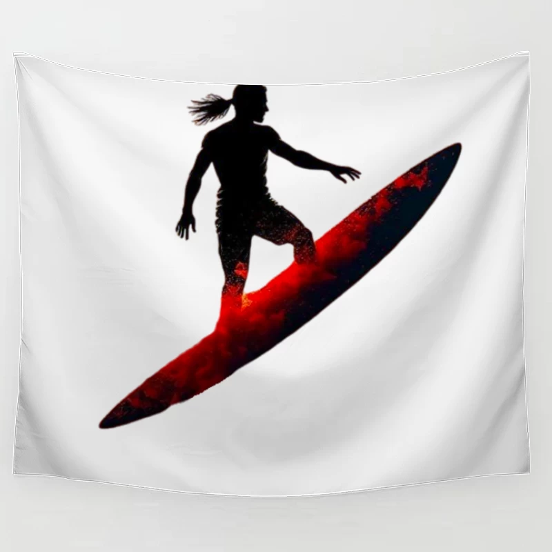 Dramatic Red Surfing Silhouette Art Tapestry