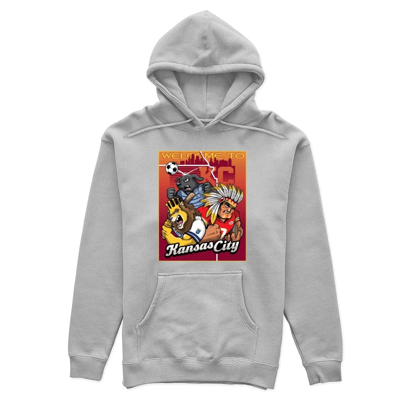 Kansas City Sports Mascots with City Skyline Illustration Female Pullover Hoodie