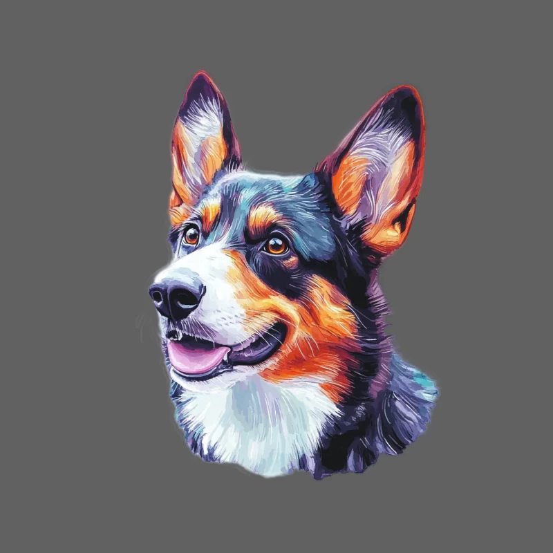 Vibrant Colorful Digital Portrait of a Smiling Corgi Male Tank Top
