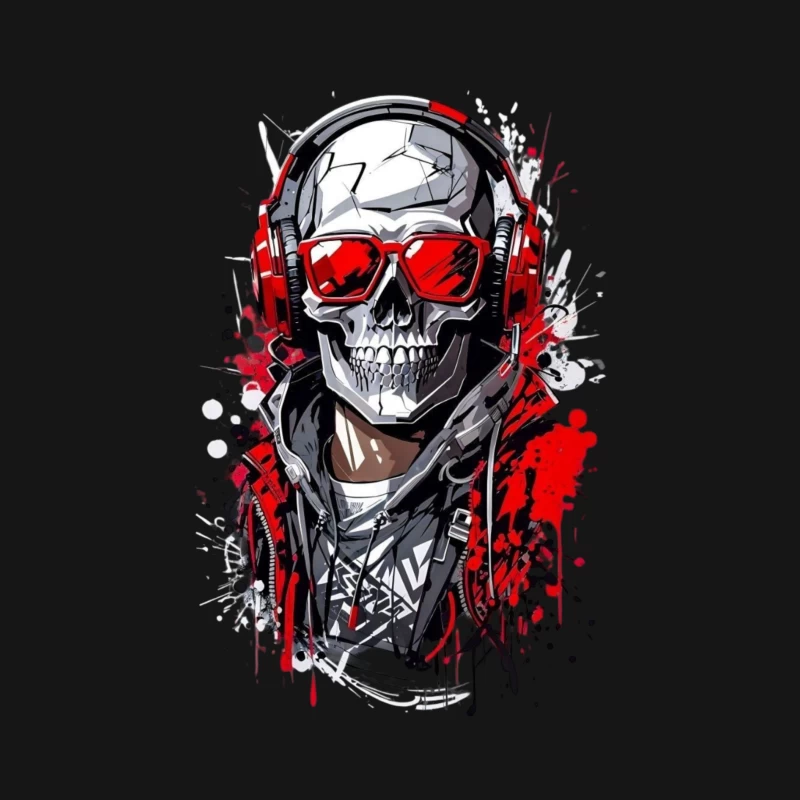 Cool Urban Skull with Headphones Male Long Sleeve T-Shirt