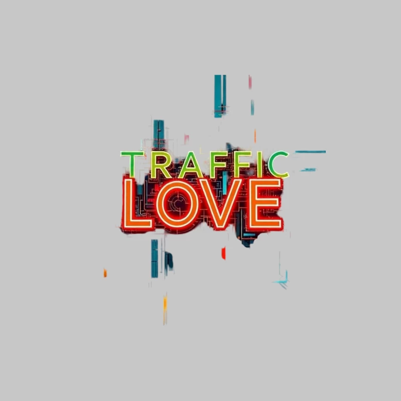 Neon Traffic Love Typography with Glitch Effect Female Long Sleeve T-Shirt