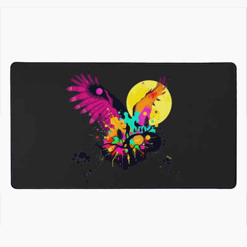 Vibrant Abstract Eagle Silhouette Under Moonlight Desk Mat