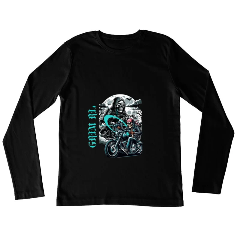 Gothic Grim Reaper Motorcycle Ride Under Moonlight Female Long Sleeve T-Shirt