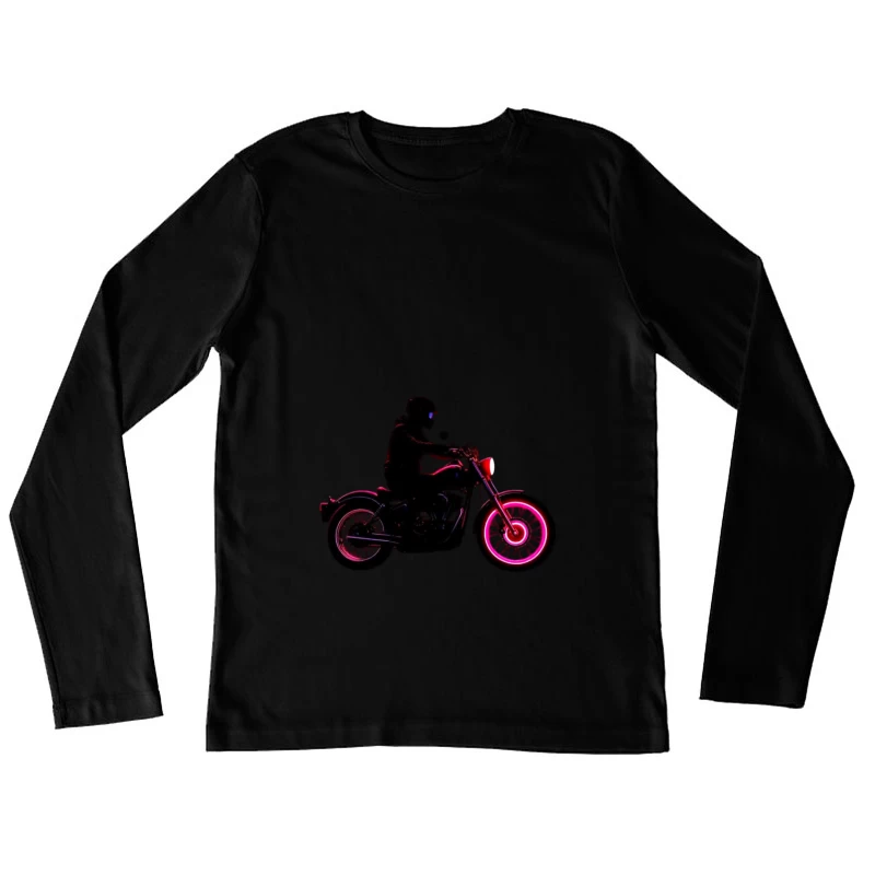 Silhouetted Motorcycle Rider with Neon Red Accents Female Long Sleeve T-Shirt