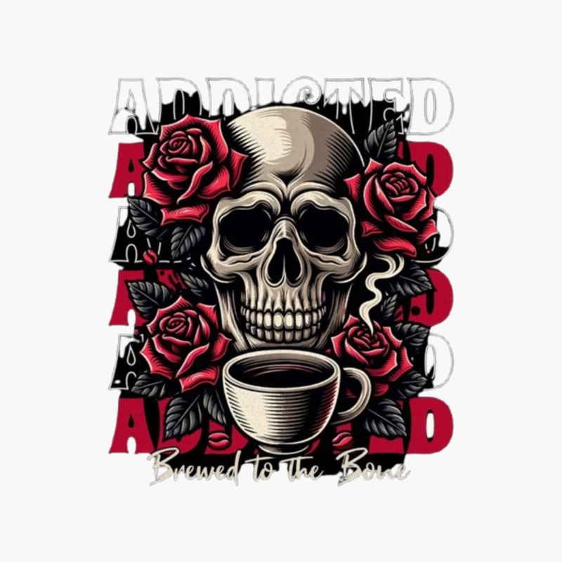 Gothic Skull with Roses and Coffee - "Brewed to the Bone" Cotton Tote Bag