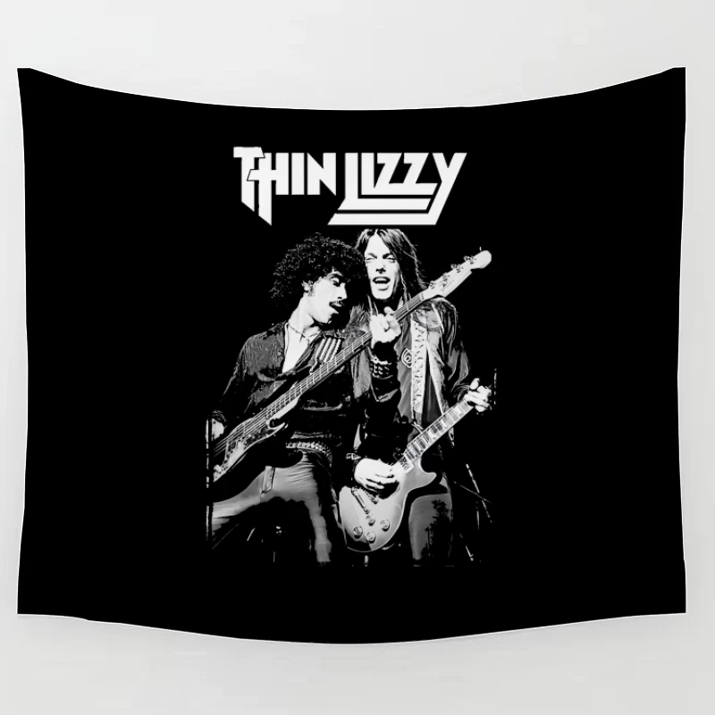 Thin Lizzy Rock Band Performance Sketch in Black and White Tapestry